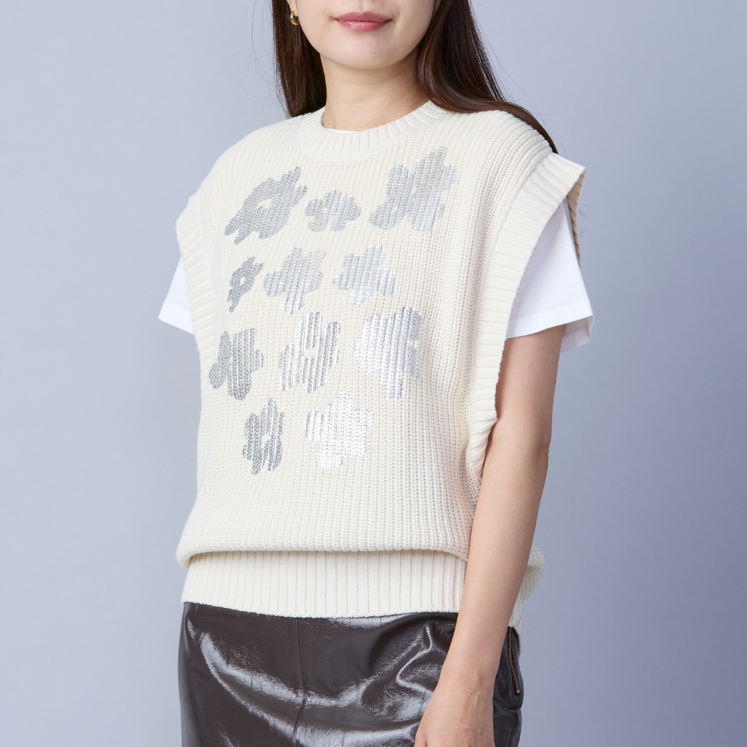Metallic Flower Knit Vest