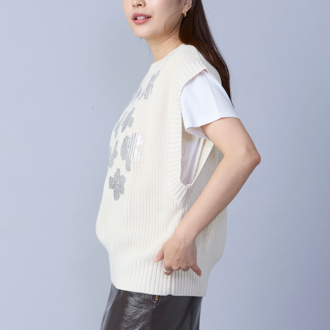 Metallic Flower Knit Vest