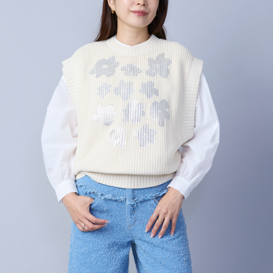 Metallic Flower Knit Vest