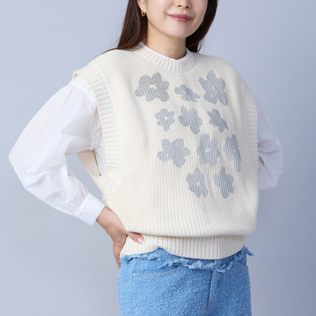 Metallic Flower Knit Vest