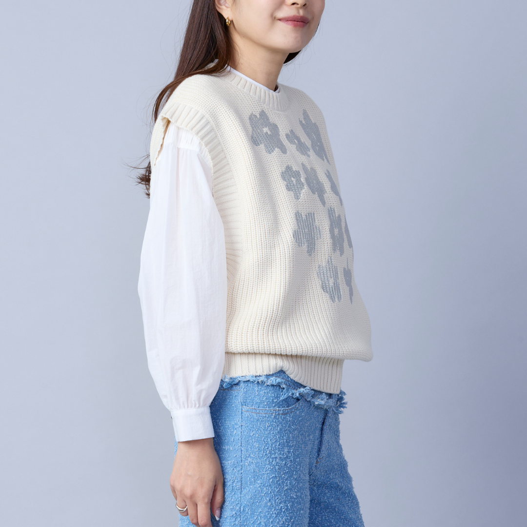 Metallic Flower Knit Vest