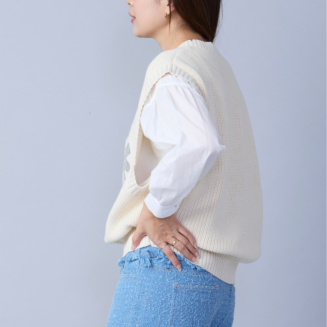 Metallic Flower Knit Vest