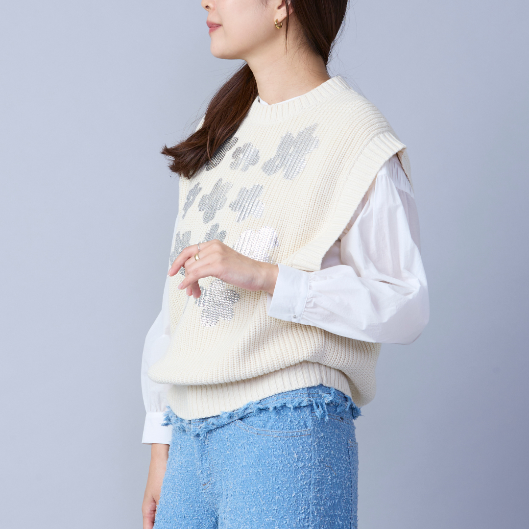 Metallic Flower Knit Vest