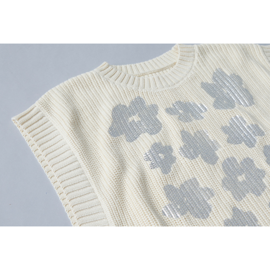 Metallic Flower Knit Vest