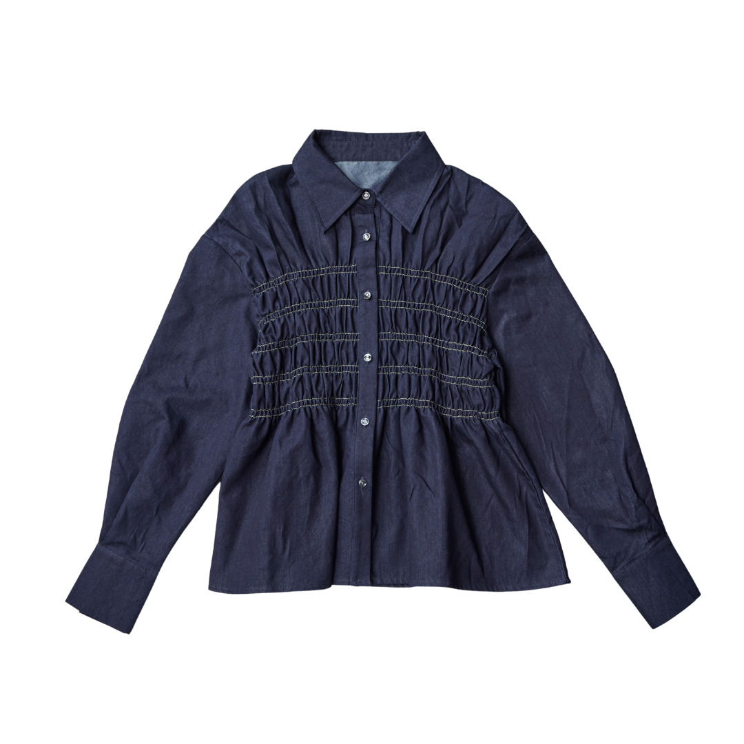 Shirring Peplum Denim Shirt – toricowear