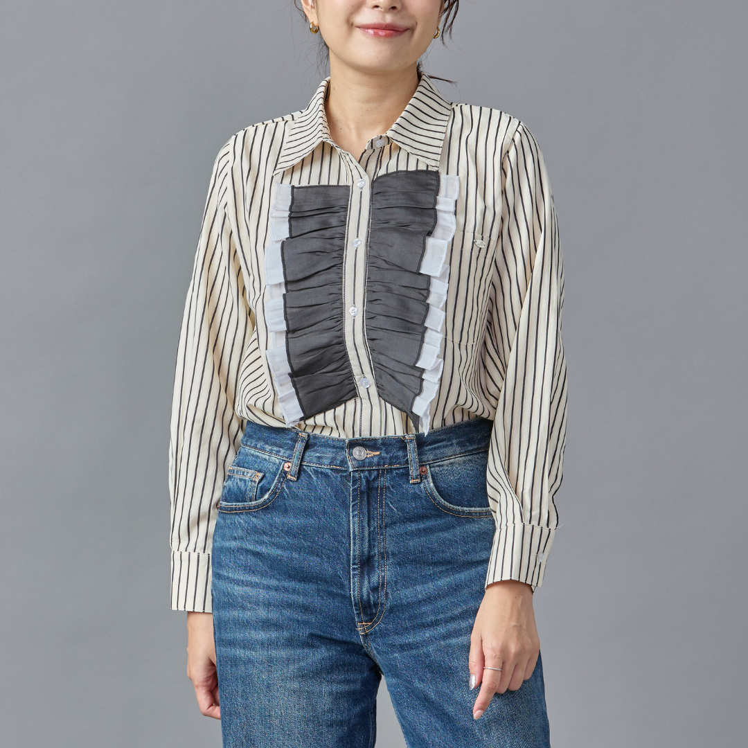 Front Frill Stripe Blouse
