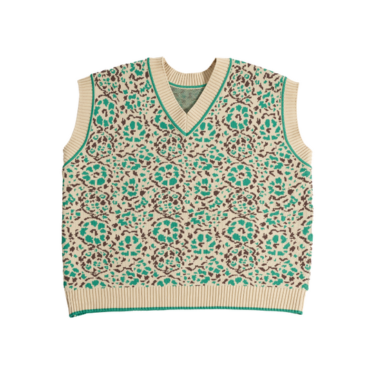 FLOWER JACQUARD KNIT VEST(GREEN×BEIGE)