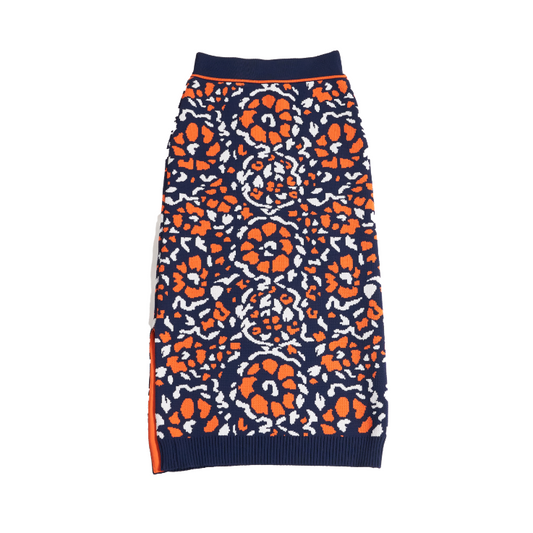 FLOWER JACQUARD KNIT TIGHT SKIRT(ORANGE×NAVY)