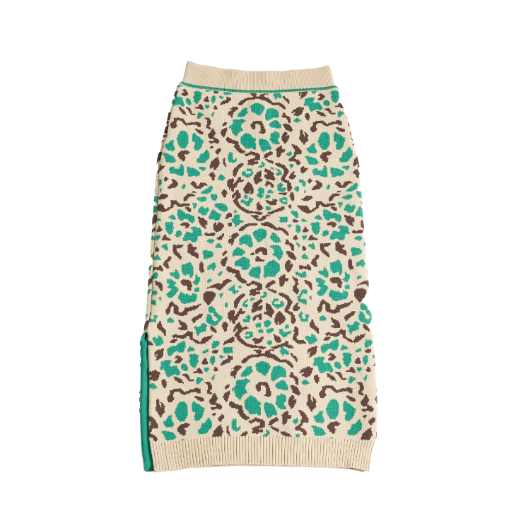 FLOWER JACQUARD KNIT TIGHT SKIRT(GREEN×BEIGE)