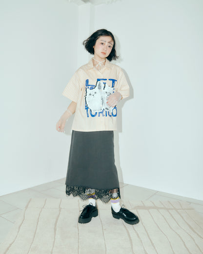 Cat Graphic Stripe Shirt