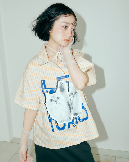 Cat Graphic Stripe Shirt