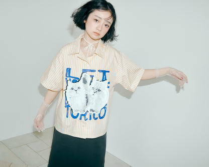 Cat Graphic Stripe Shirt