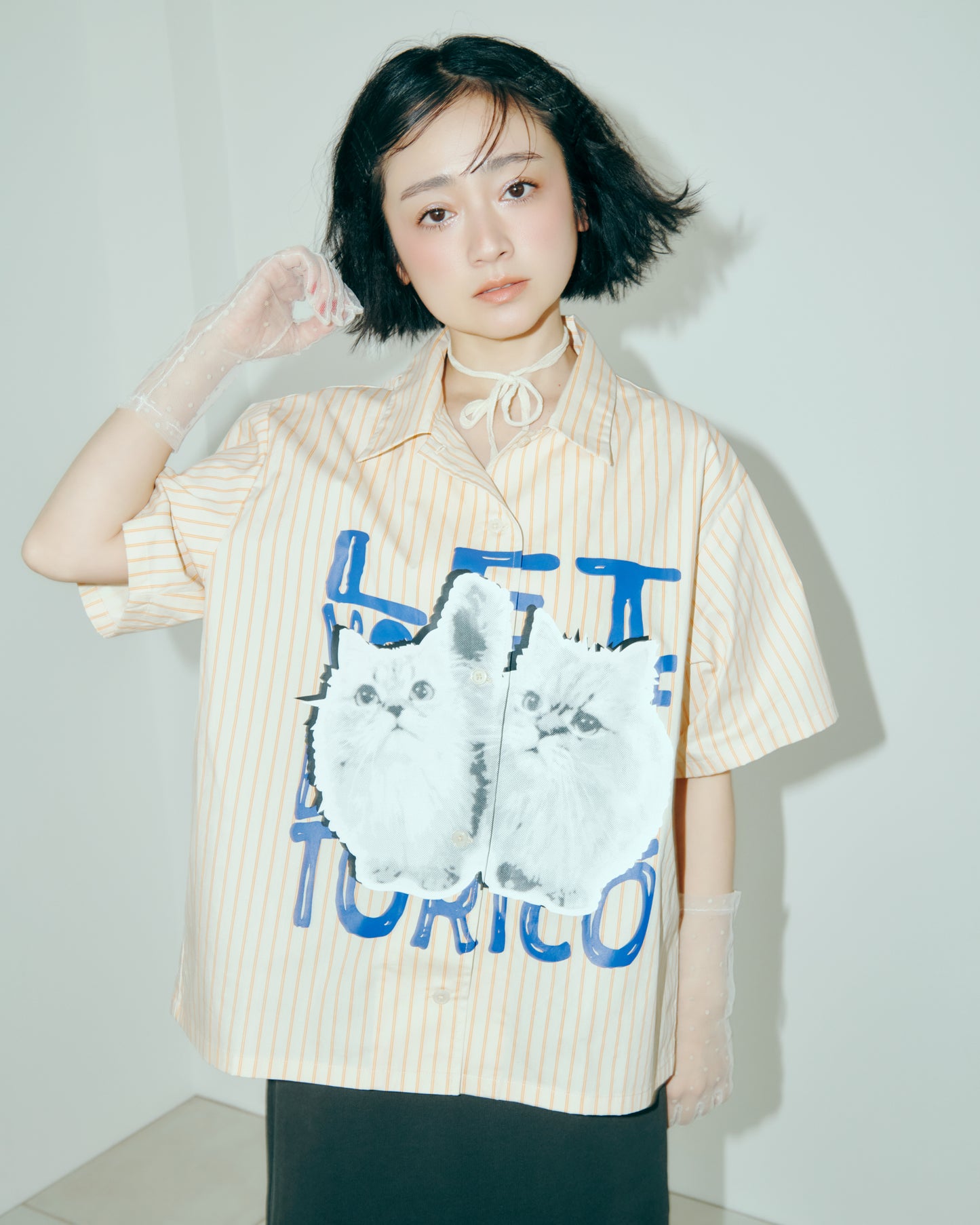 Cat Graphic Stripe Shirt