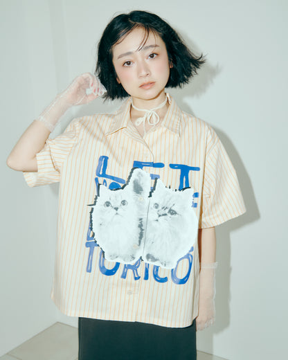 Cat Graphic Stripe Shirt