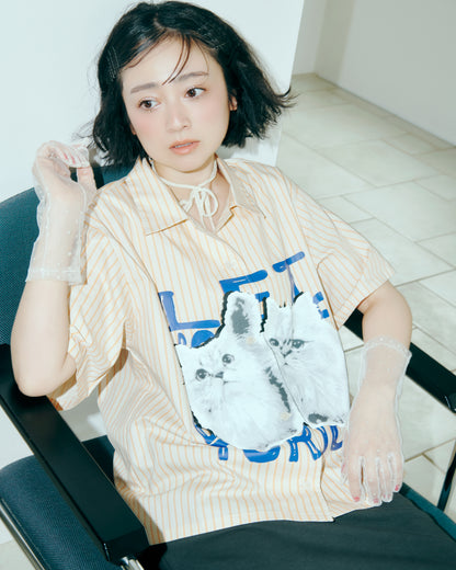 Cat Graphic Stripe Shirt