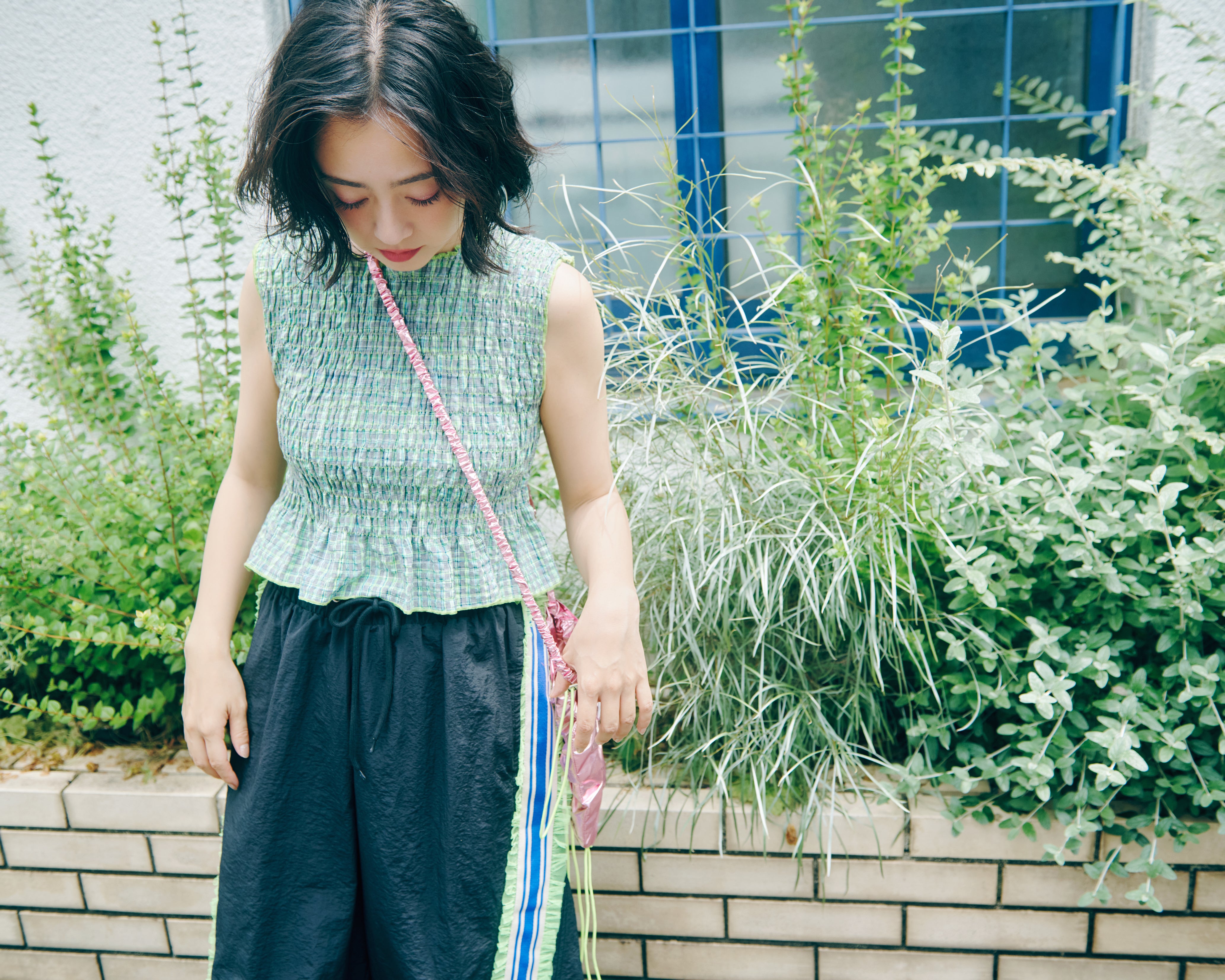 【タグ付き新品】 シップス SHIPS チェック ショート 羽織り osharewalker シャツ トップス レディース 七分袖 襟付き