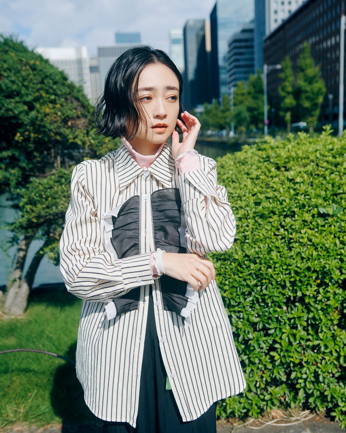 Front Frill Stripe Blouse