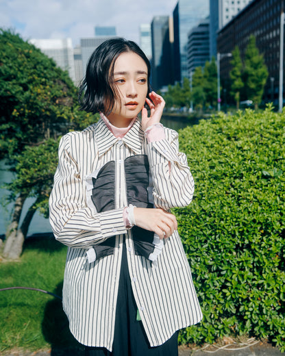 Front Frill Stripe Blouse