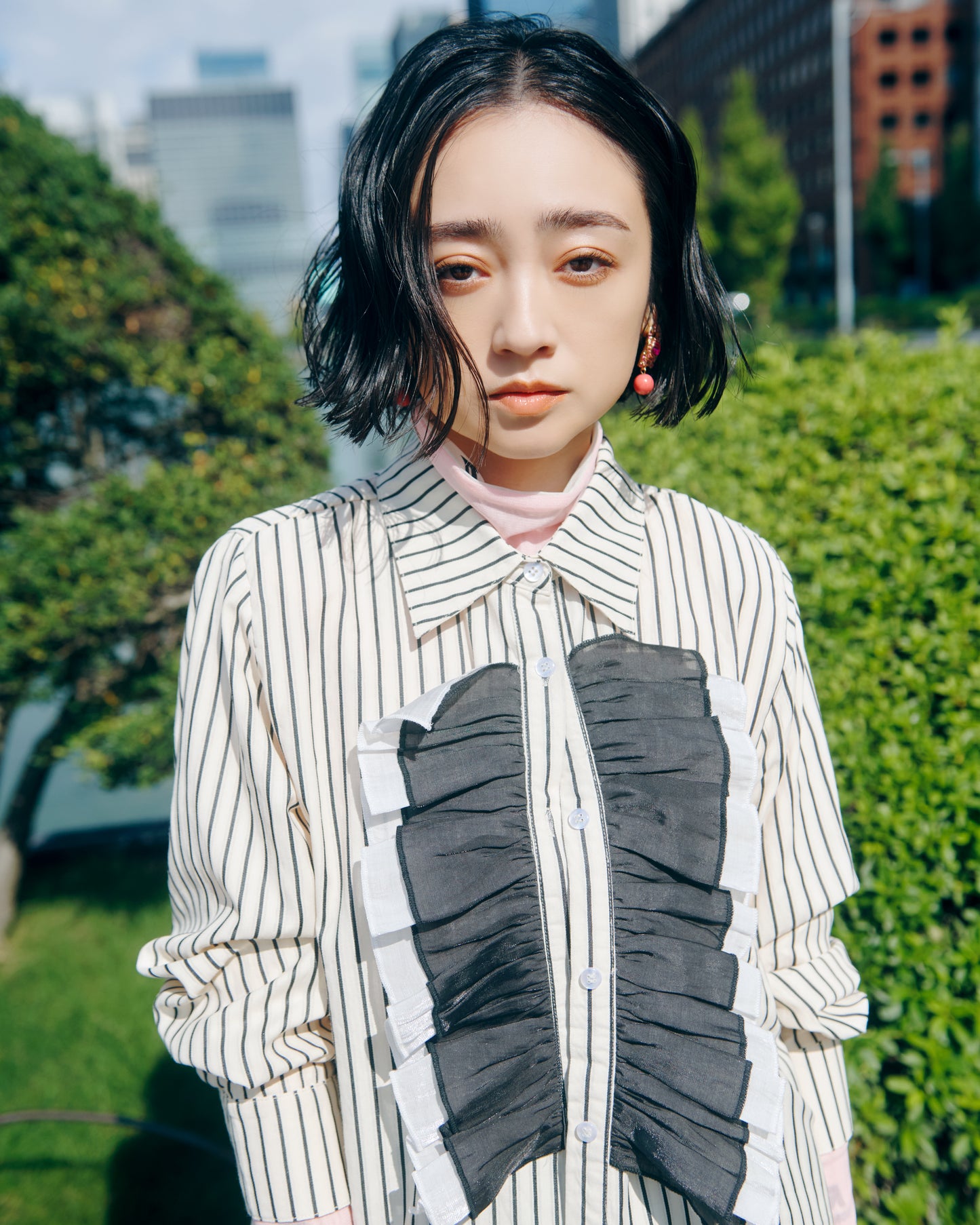 Front Frill Stripe Blouse