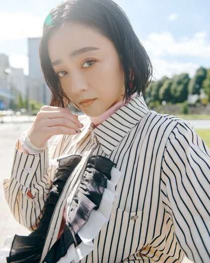 Front Frill Stripe Blouse