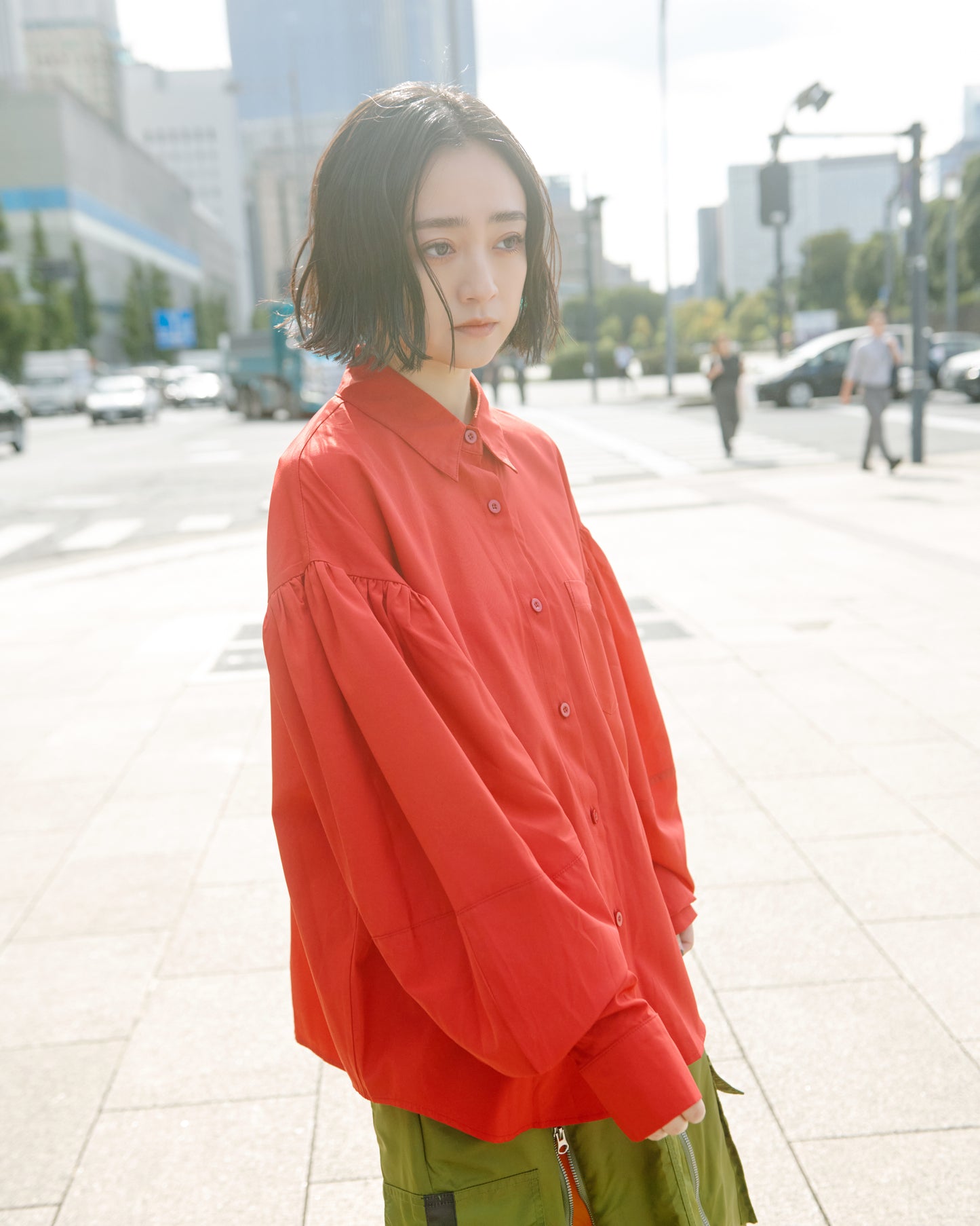 Vivid Color Volume Sleeve Shirt