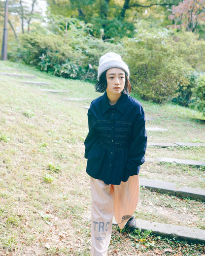 Shirring Peplum Denim Shirt