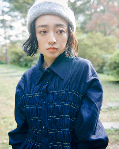 Shirring Peplum Denim Shirt