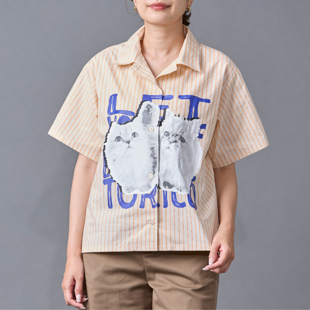 Cat Graphic Stripe Shirt