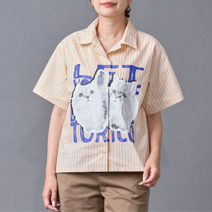 Cat Graphic Stripe Shirt