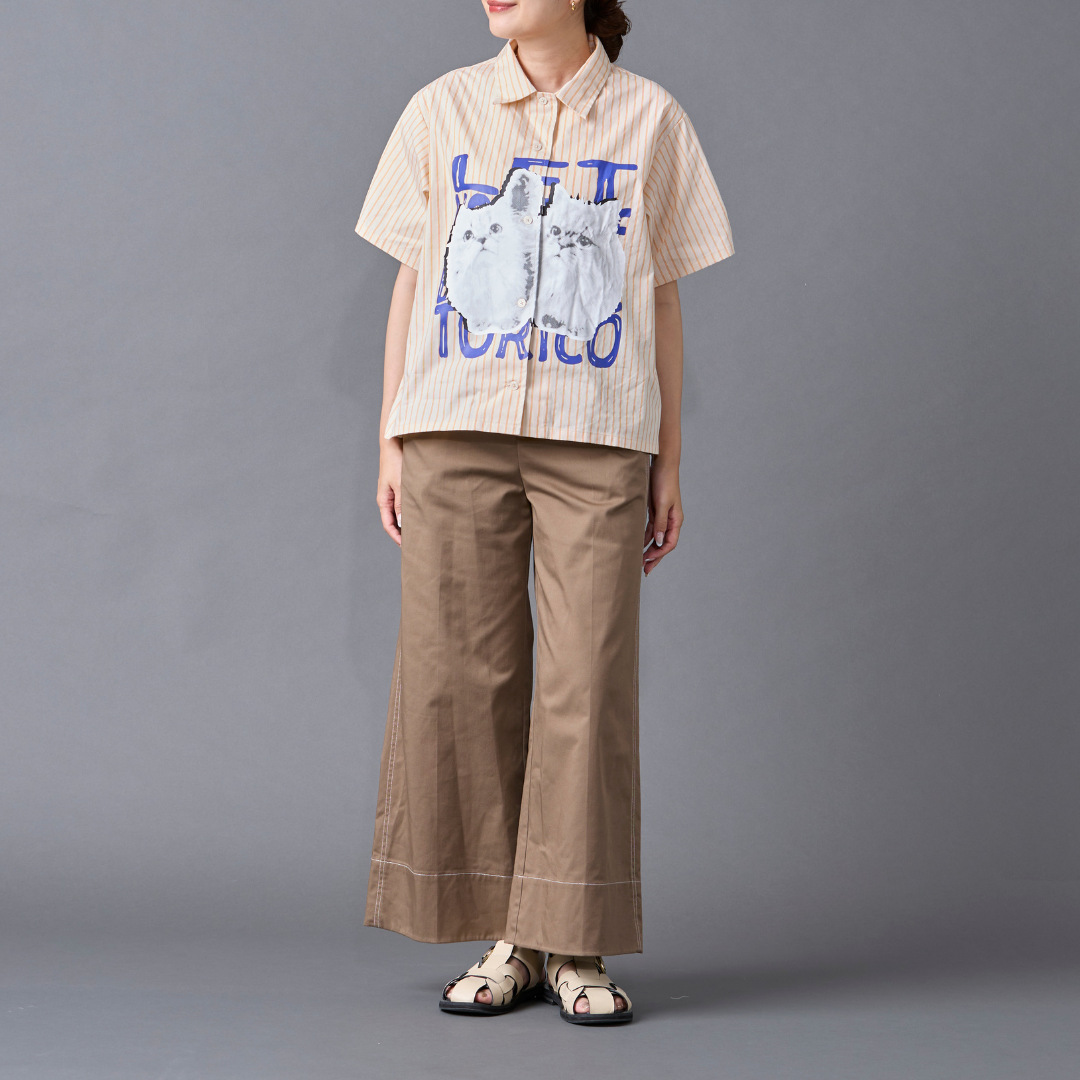 Cat Graphic Stripe Shirt