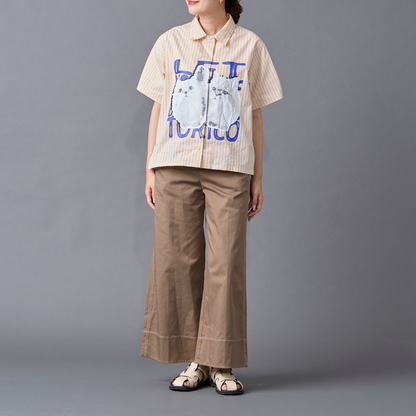 Cat Graphic Stripe Shirt