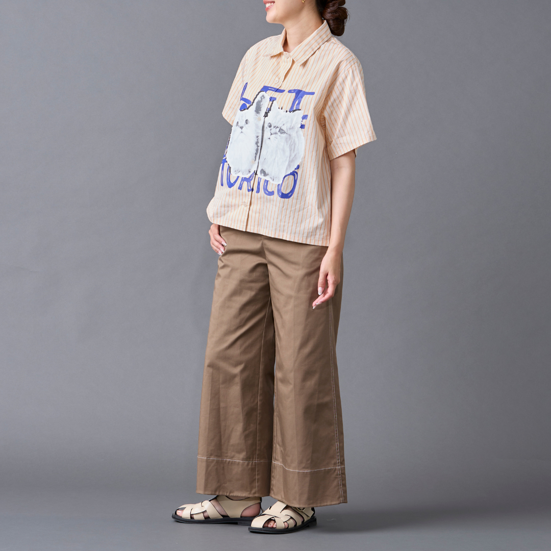 Cat Graphic Stripe Shirt