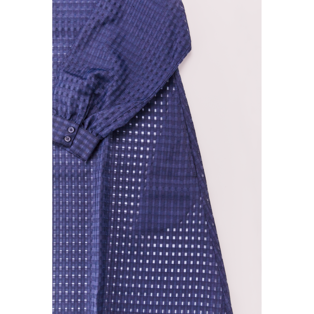 GINGHAM CHECK SHEER FLARED DRESS