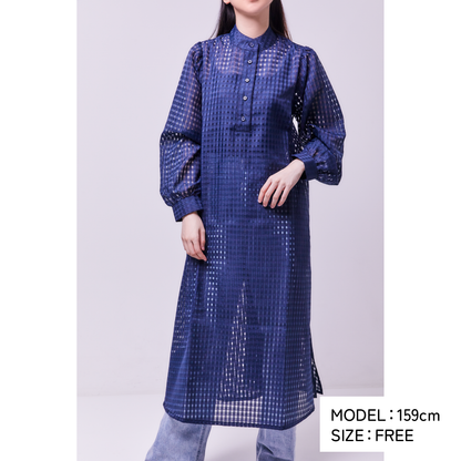 GINGHAM CHECK SHEER FLARED DRESS