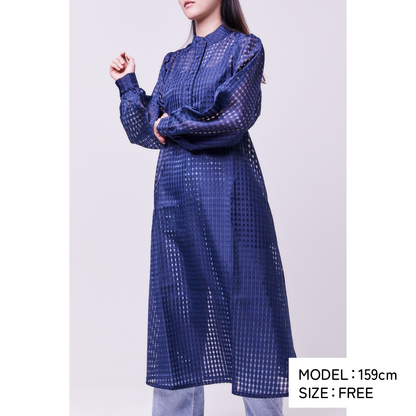 GINGHAM CHECK SHEER FLARED DRESS