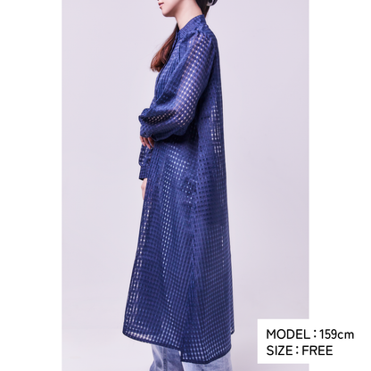 GINGHAM CHECK SHEER FLARED DRESS