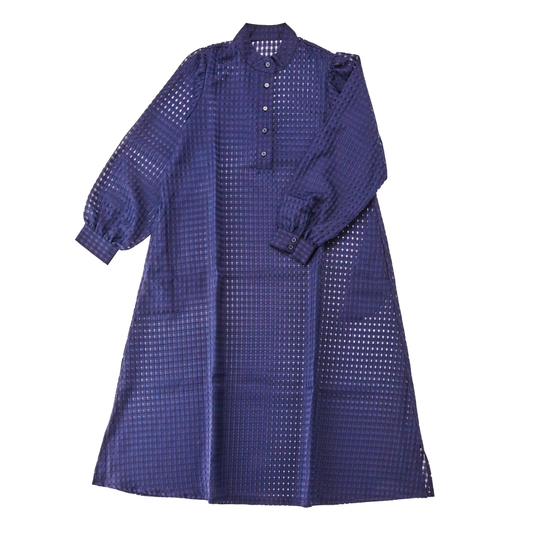 GINGHAM CHECK SHEER FLARED DRESS