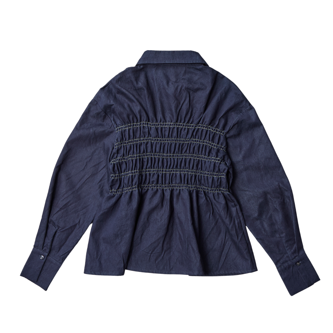 Shirring Peplum Denim Shirt