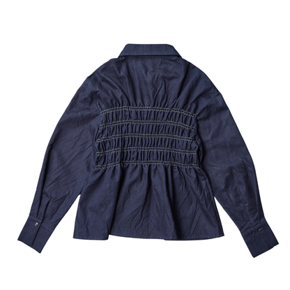 Shirring Peplum Denim Shirt