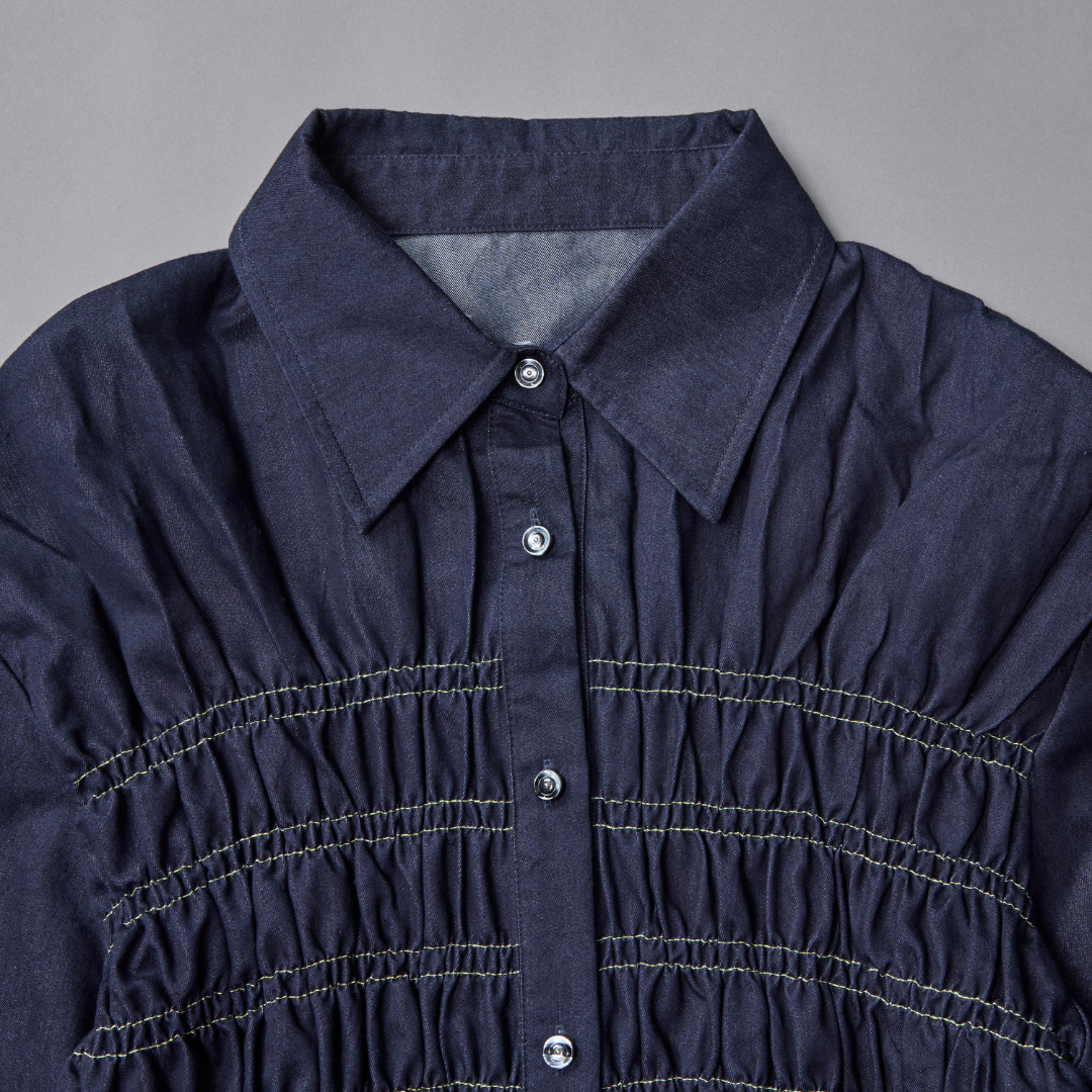 Shirring Peplum Denim Shirt
