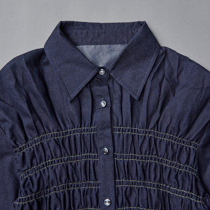 Shirring Peplum Denim Shirt