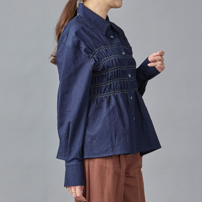 Shirring Peplum Denim Shirt