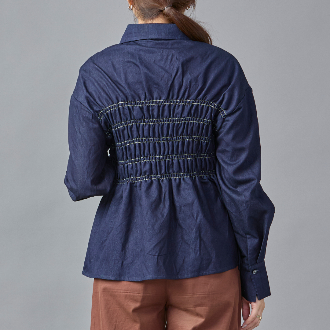 Shirring Peplum Denim Shirt