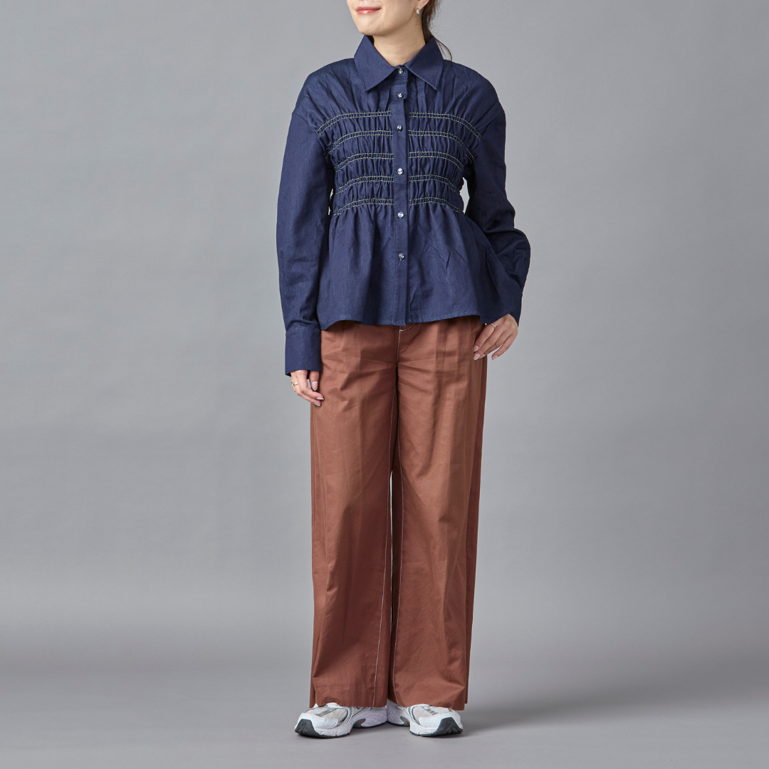 Shirring Peplum Denim Shirt
