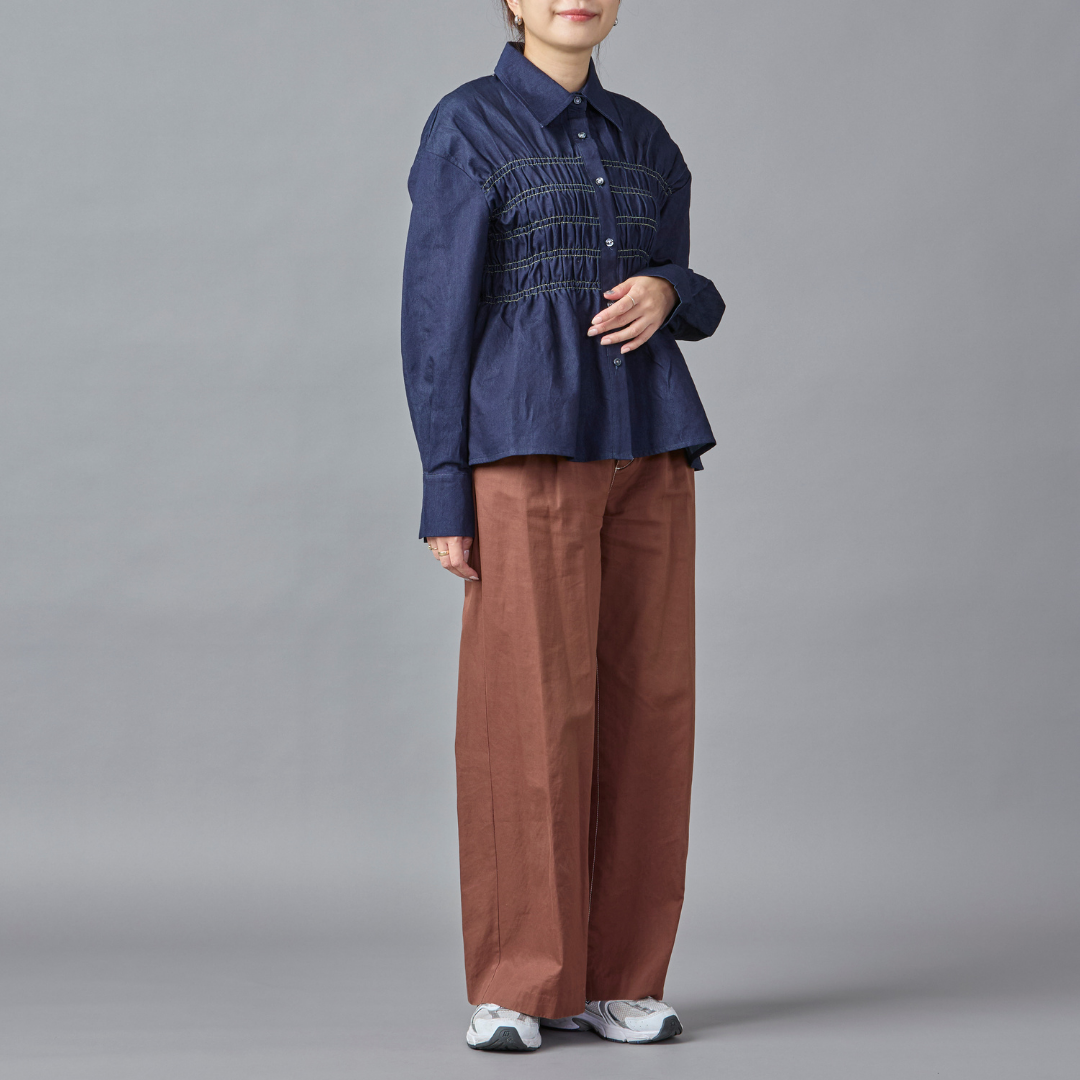 Shirring Peplum Denim Shirt