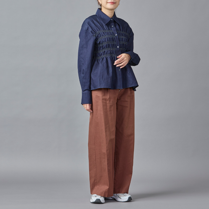 Shirring Peplum Denim Shirt