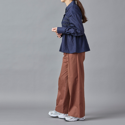 Shirring Peplum Denim Shirt