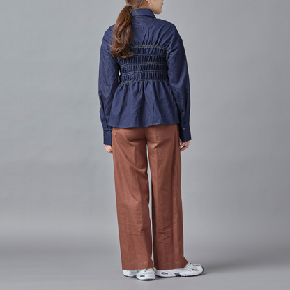 Shirring Peplum Denim Shirt