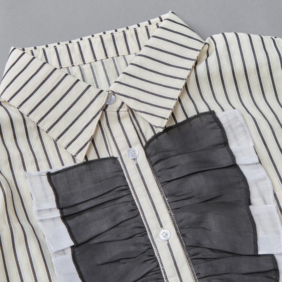 Front Frill Stripe Blouse