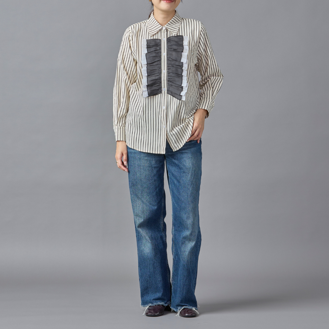Front Frill Stripe Blouse